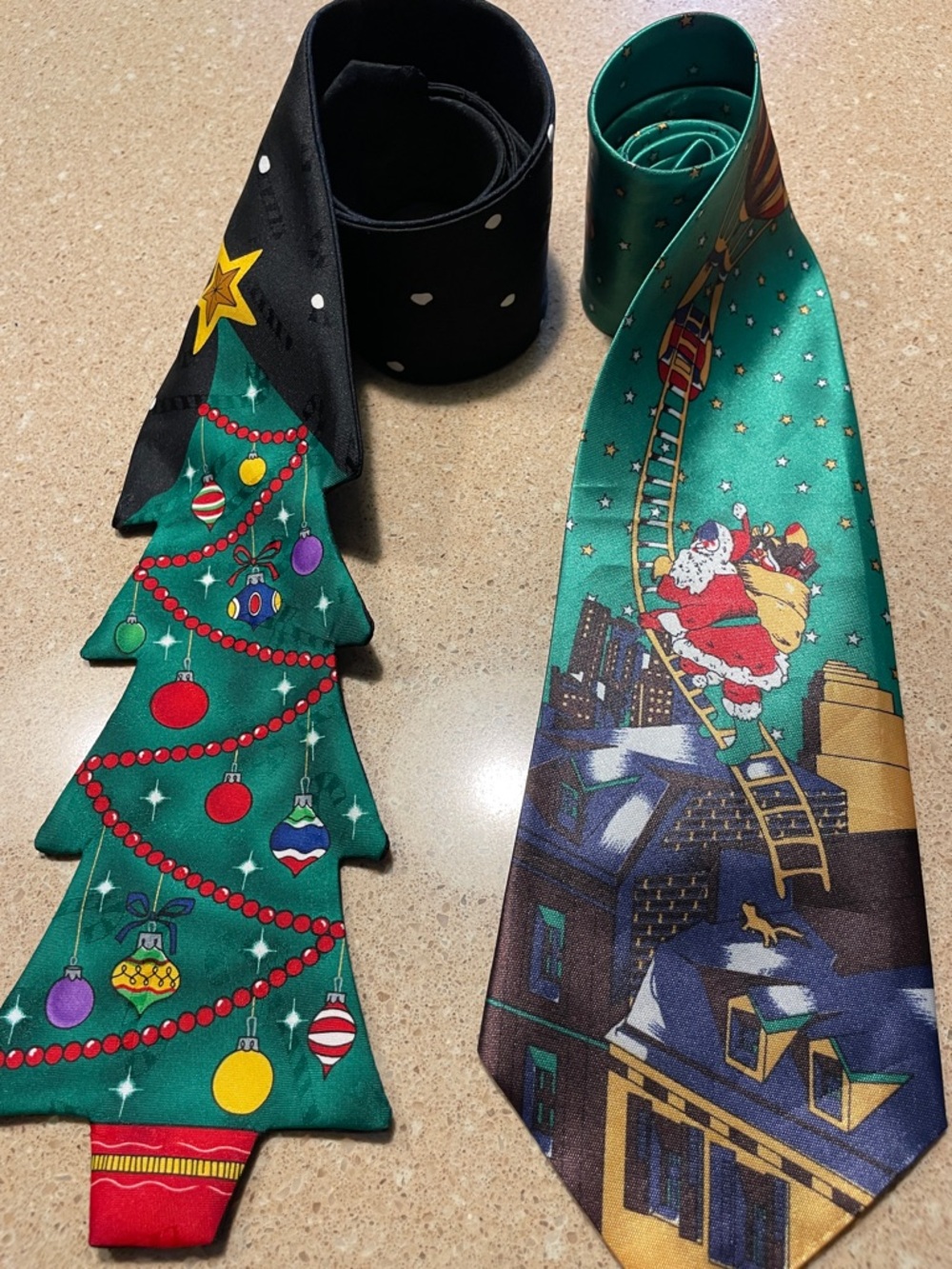 Festive Christmas Tree & Santa Silk Neckties - Green, Red, Gold - Picture 3 of 5